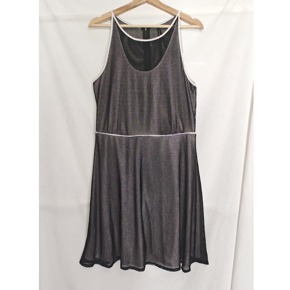 Marc‎ New York Andrew Marc Mesh Fit and Flare Dress Black White Sleeveless 12